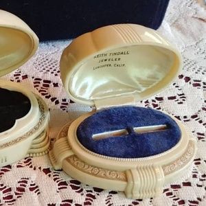 Vintage Celluloid ring box with blue interior